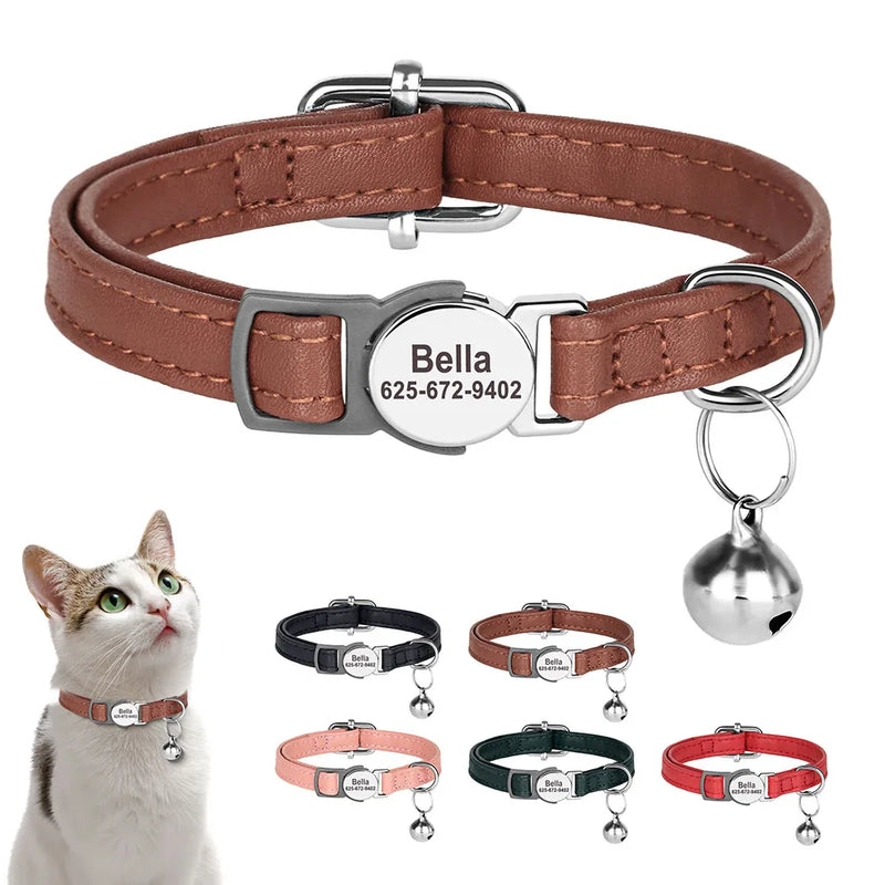 Coleira Strong para Gatos - Em Couro Personalizada